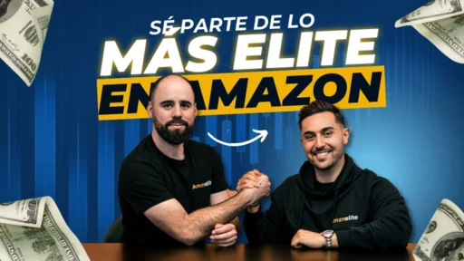 Gaizka Pérez y Víctor Cots estrechando la mano en una campaña del curso AMZN Elite con el mensaje sé parte de lo más elite en Amazon